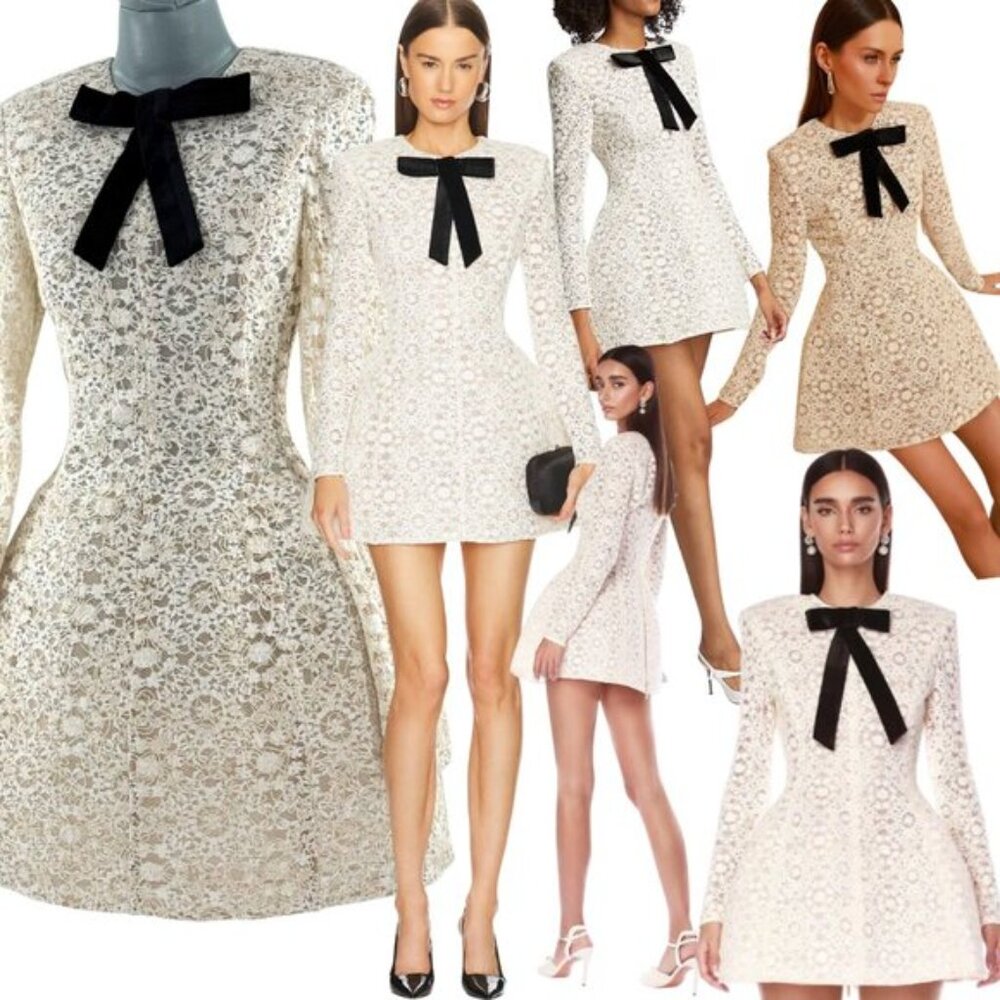🆕 BRONX & BANCO 🧿 NWOT Courtney Blanc Lace Bow Mini Dress, Sz XS US 2